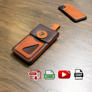 Modèle de support de ceinture de téléphone en cuir DIY PDF, modèle numérique d’étui de taille, étui de téléphone portable vertical dxf - cdr pour porte-carte de découpe laser