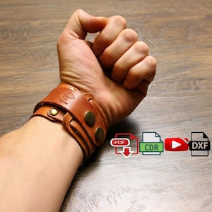 Leather Wristband , Steampunk Bracelet PDF Pattern for Leathercraft, Biker Cuff Bracelet Digital template, dxf - cdr for Laser cutting DIY