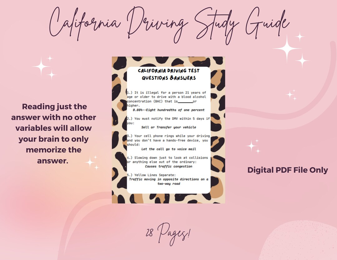 DMV California Class C Study Guide Drivers License Written Etsy