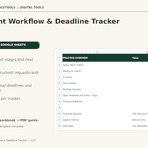 Tax Client Workflow and Deadline Tracker, Excel and Google Sheets Spreadsheet