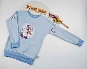 Sweater | Gr. 134 | Pullover | Sweatshirt | Mädchen | Kinder | Pferdeliebe | Regenbogen