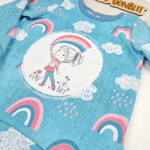 Cutie Shirt Gr. 128 Tunika Langarmshirt Mädchen Kinder Regenbogen-Mädchen Rainbow Denimoptik Bild 5