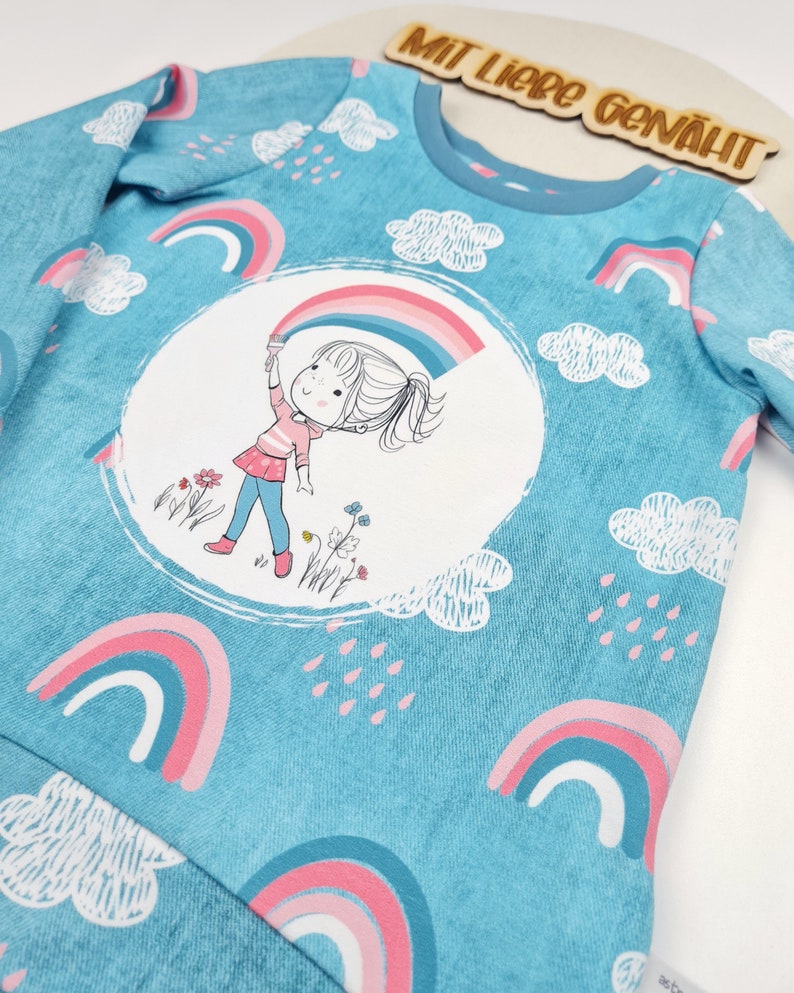 Cutie Shirt Gr. 128 Tunika Langarmshirt Mädchen Kinder Regenbogen-Mädchen Rainbow Denimoptik Bild 5