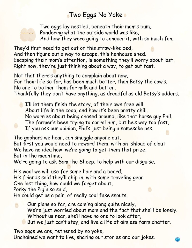 2 Eggs No Yoke Original Poem Funny Adult Poem Farm Animals Instant