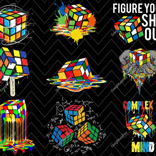 Melting Rubik Cube PNG Bundles, Rainbow Rubik Cube Png, Awesome Graphic Melting Rubik Png, Funny Rubik Cube Png, Sublimation Design