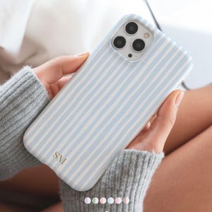 Personalized Striped Phone Case, Custom Monogram iPhone, Galaxy and Pixel Cover, Coastal Preppy Case, Summer Beachy Phonecase