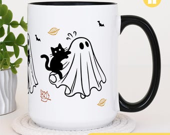 Cute Ghosts & Black Cats Halloween Mug:  Ceramic Coffee Cup 11oz or 15oz