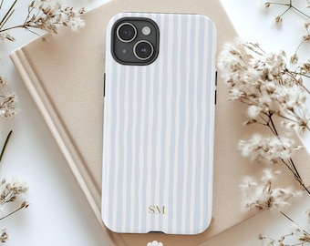 Personalized Striped Monogram Phone Case, Preppy Coastal Cover for iPhone, Samsung & Pixel