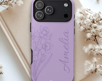 Minimalist Birth Flower Phone Case with Name, Custom Birth Month Bouquet iPhone Case, Soft Aesthetic Floral Samsung Cover, Gift for Her
