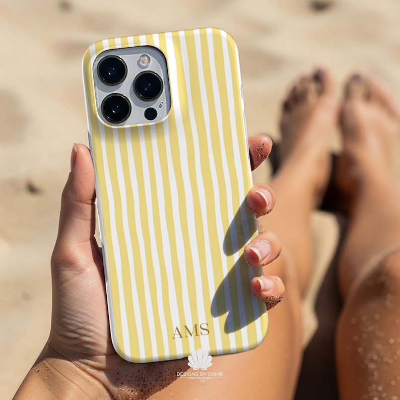 Personalized Striped Phone Case, Custom Monogram iPhone, Galaxy and Pixel Cover, Coastal Preppy Case, Summer Beachy Phonecase image 3