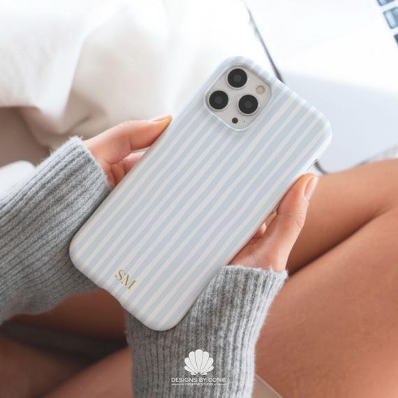 Personalized Striped Phone Case, Custom Monogram iPhone, Galaxy and Pixel Cover, Coastal Preppy Case, Summer Beachy Phonecase