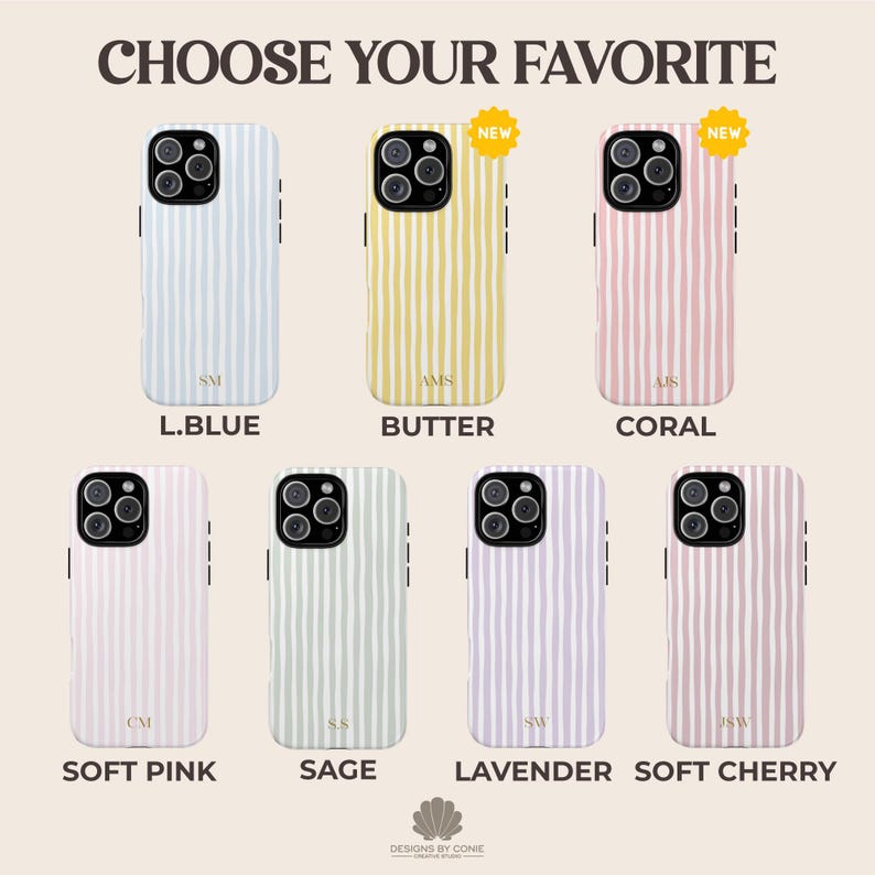 Personalized Striped Phone Case, Custom Monogram iPhone, Galaxy and Pixel Cover, Coastal Preppy Case, Summer Beachy Phonecase image 5