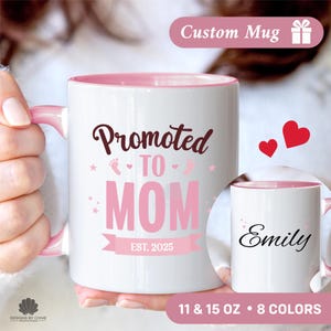 Promoted to Mom Mug Personalized First Mothers Day Gift Custom EST Year Pregnancy Reveal for Wife New Mom Coffee Cup Keepsake 2025