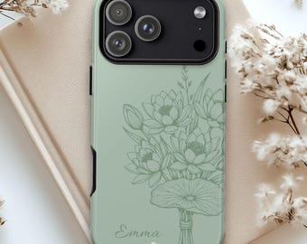 Custom Birth Flower Phone Case with Name, Personalized Birth Month Floral Cover for iPhone Samsung, Gift for Her