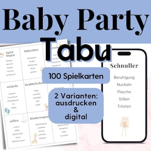 Baby shower game taboo to print, baby shower game idea, baby party games german, baby shower boys girls, baby shower games funny boho