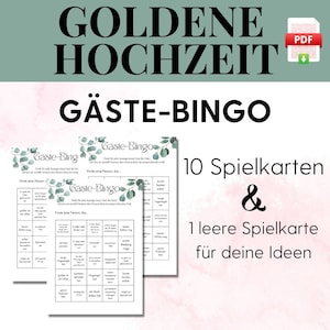 Print guest bingo golden wedding, find the guest golden wedding, game idea golden wedding PDF download, wedding game golden wedding
