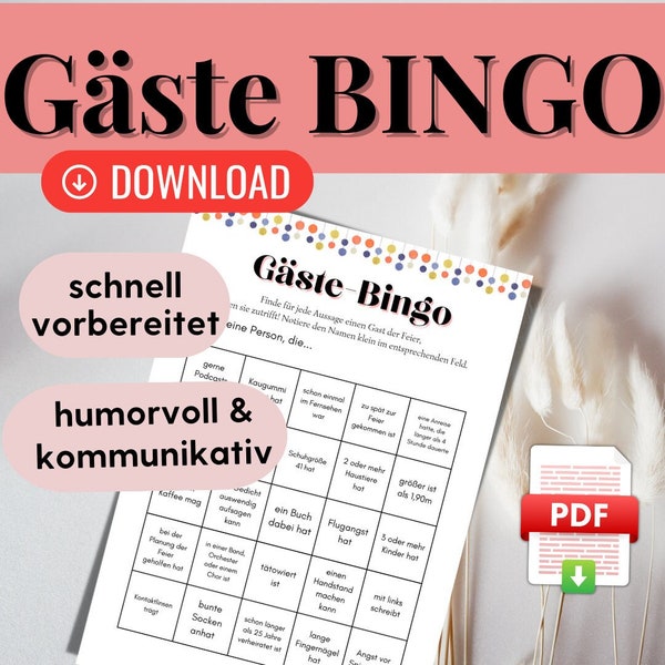 Gästebingo Geburtstagsfeier, Finde den Gast Party Spiel, Spiel Geburtstag Erwachsene, 50 60 70 40 Geburtstag Mann Frau, Kennenlernspiel