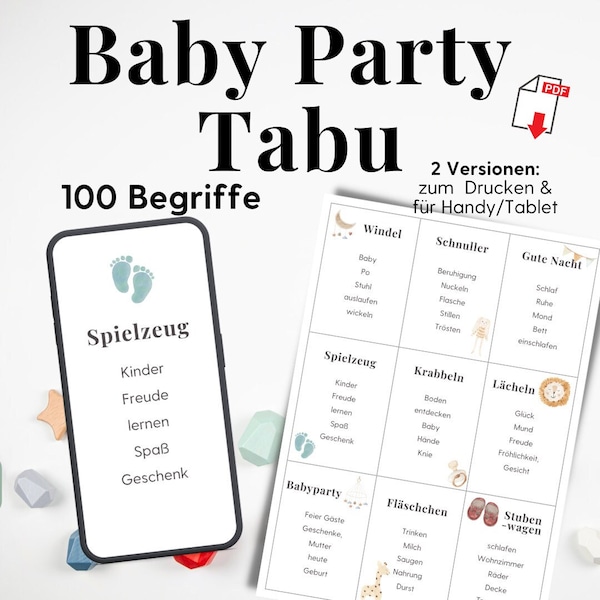 Babyparty Spiel Tabu zum Ausdrucken, Babyparty Spiel Idee, Baby Party Spiele Deutsch, Babyparty Junge Mädchen, Babyparty Spiele lustig Boho