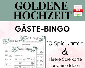 Print guest bingo golden wedding, find the guest golden wedding, game idea golden wedding PDF download, wedding game golden wedding