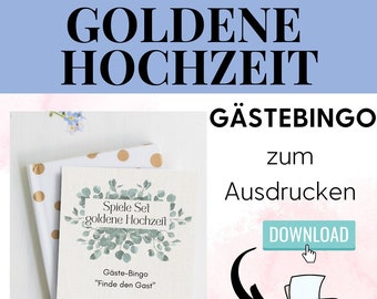 Wedding game golden wedding guest bingo to print, find the guest golden wedding, game idea golden wedding download, golden wedding