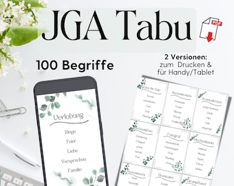 JGA Spiele Set, Jungesellinnenabschied Tabu, JGA Spiele Ideen zum Ausdrucken, Brautparty Spiele, Bachelorette Party Spiel, JGA Spiele pdf