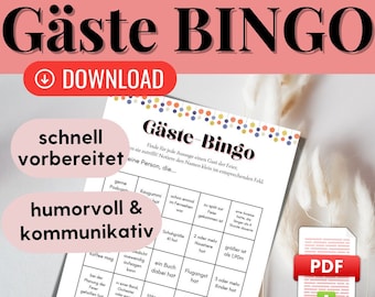 Gästebingo Geburtstagsfeier, Finde den Gast Party Spiel, Spiel Geburtstag Erwachsene, 50 60 70 40 Geburtstag Mann Frau, Kennenlernspiel