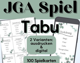 JGA Spiel Tabu, JGA Spiele Ideen zum Ausdrucken, Junggesellenabschied Spiel, Bachelorette Party Spiel, Brautparty Spiel, JGA Games Handy