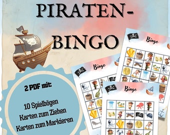 Bingo Piratenparty Kindergeburtstag, Piraten Kindergeburtstag, Bingo Karten ausdrucken PDF, Ideen Spiele Piratengeburtstag, Bingo Download