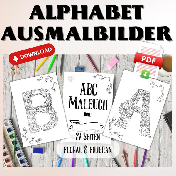 Learn Alphabet Coloring Pages, Kid Draw Art Printable, Coloring Page Instant Download, Alphabet Instant File Download, ABC Coloring Pages