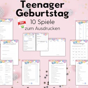 Könnte beinhalten: Zehn druckbare Spiele für eine Teenager-Geburtstagsparty. Die Spiele beinhalten "Selfie Schnitzeljagd", "Wunsche fur das Geburtstagskind", "What's on your Phone", "Hast du schon mal...", "Wer von euch...", "Lieber dies oder das?", "Gastebingo".