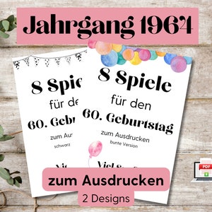 60. Geburtstag Geburtstagsspiele Set zum Herunterladen und Ausdrucken in 2 Designs: bunt und schwarz-weiß