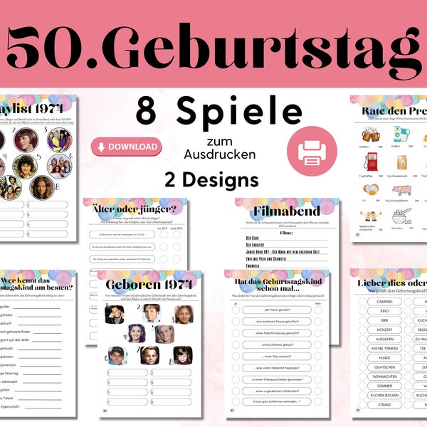 50. Geburtstag Spiele deutsch, 50. Geburtstag Spiele Ausdruck, Partyspiele PDF, 50er Geburtstag Papa Mama Mann Frau, Spiele zum 50.