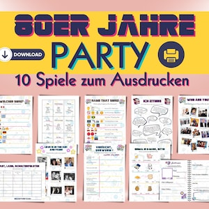 80s party games set to print out, fun games ideas for 19080s theme party, 80s party games PDF, party games 80s theme party
