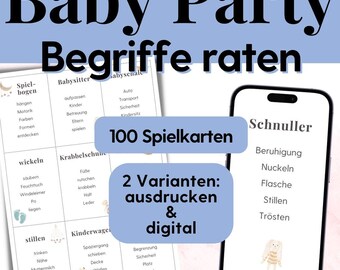 Babyparty Spiel Begriffe raten zum Ausdrucken, Baby Party Spiel Idee Deutsch, Babyparty Junge Mädchen, Babyparty Spiele lustig Boho, PDF