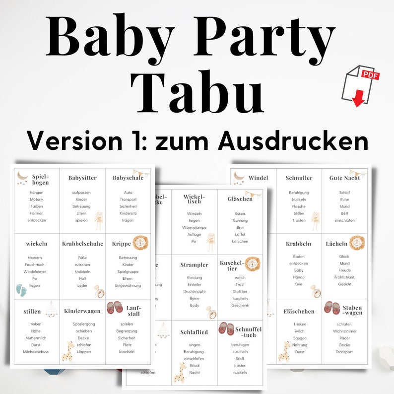 Lustige Begriffe Für Tabu Babyparty Spiel zum Ausdrucken & für Handys, Babyparty Tabu 100