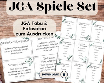 Boho Fotosafari JGA und Tabu JGA im Set, Lustige Jungesellenabschied Spiele unterwegs und zuhause, JGA Ideen Frauen, Brautparty Idee ruhig