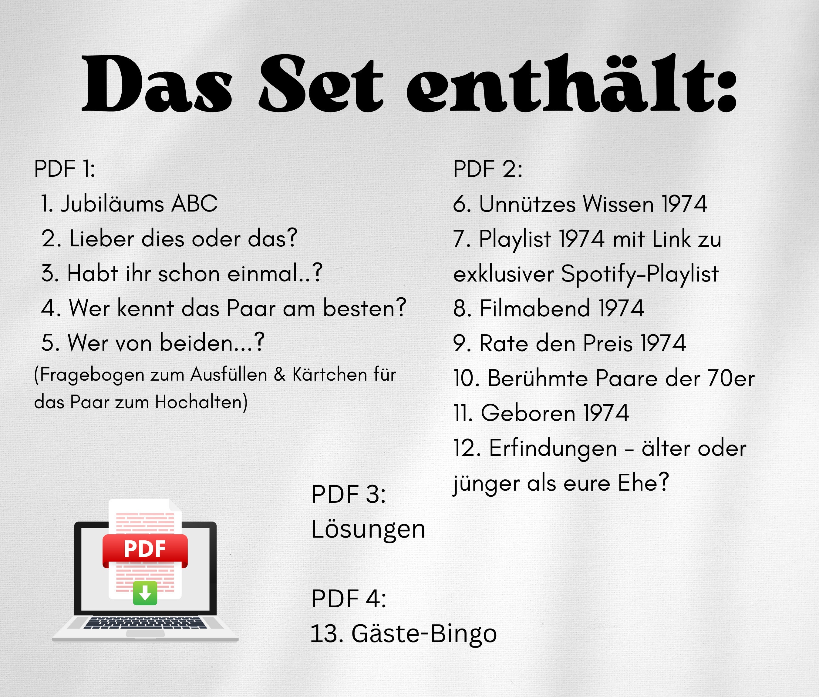 13 Spiele zur goldenen Hochzeit zum Audrucken, Spiele Ideen für die