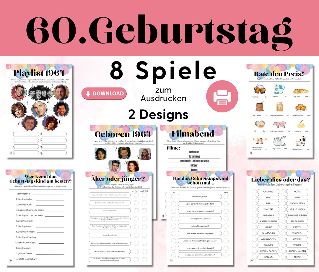 60th Birthday 7 Printable Games, Birthday Games for Family Celebrations