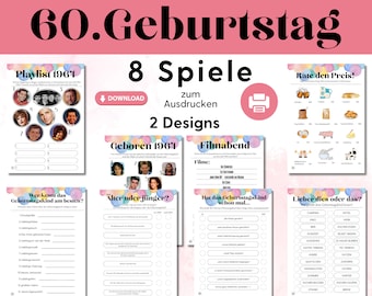 60. Geburtstag 7 Spiele zum Ausdrucken, Geburtstagsspiele für Familienfeiern, Spiel herunterladen, 60. Geburtstag witzige Geburtstagsspiele