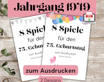 75. Geburtstag Spiele zum Ausdrucken, Partyspiele zum runden Geburtstag, 75. Geburtstag Oma Opa, 1949 Geburtstag, Geburtstagsfeier Ideen PDF