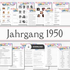 75. Geburtstag Spiele auf Deutsch zum Ausdrucken, 75er Geburtstag Ideen Mann Frau, Quiz geboren 1950 Oma Opa, Partyspiele Jahrgang 1950 PDF