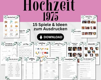 Golden Wedding 2025 game set to print with 15 games and ideas, guest bingo, photo tasks, guessing games, quizzes, wedding games, PDF