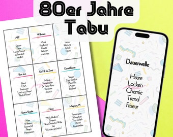 40th birthday party game taboo to print out, 40th birthday man woman, 80s theme party game idea, 40th birthday table decoration printouts