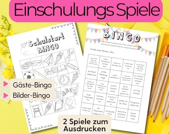 Download ideeën voor schoolinschrijvingsspellen voor meisjes en jongens, spellen voor de start van het schooljaar, gastbingo op de eerste schooldag, schoolinschrijvingsfeestbingo PDF
