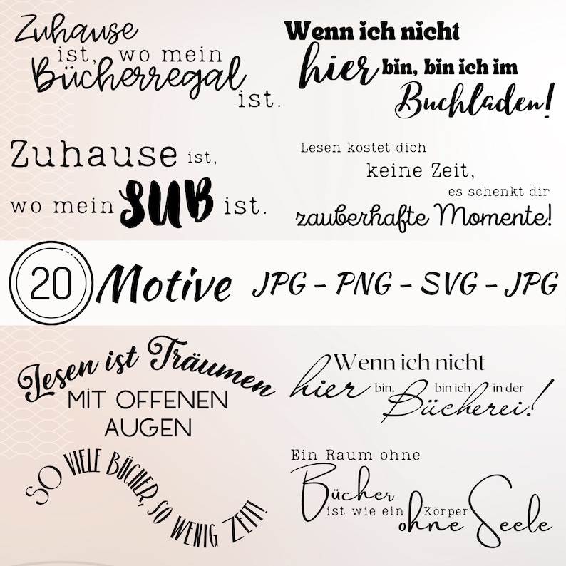Bücher lesen SVG Bundle, Plotterdatei Bücher, Clipart Bücherwurm, PNG