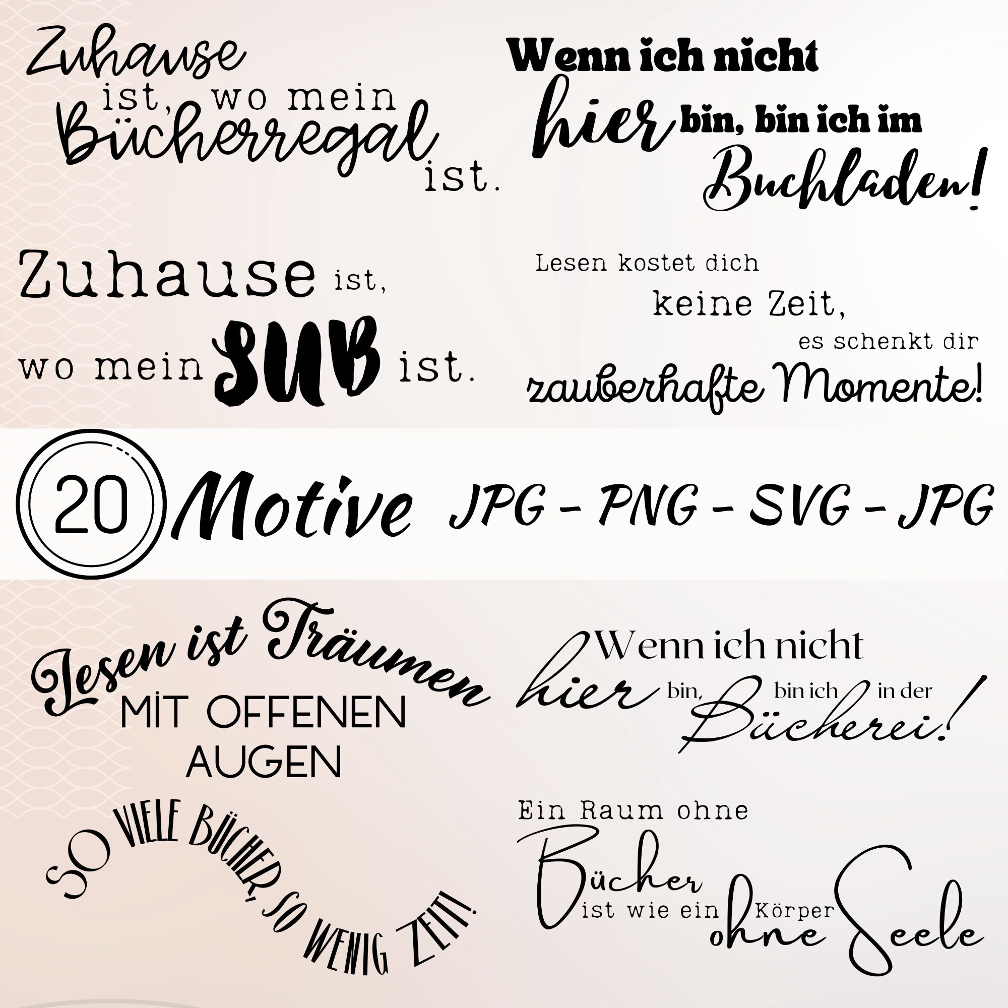 Bücher lesen SVG Bundle, Plotterdatei Bücher, Clipart Bücherwurm, PNG