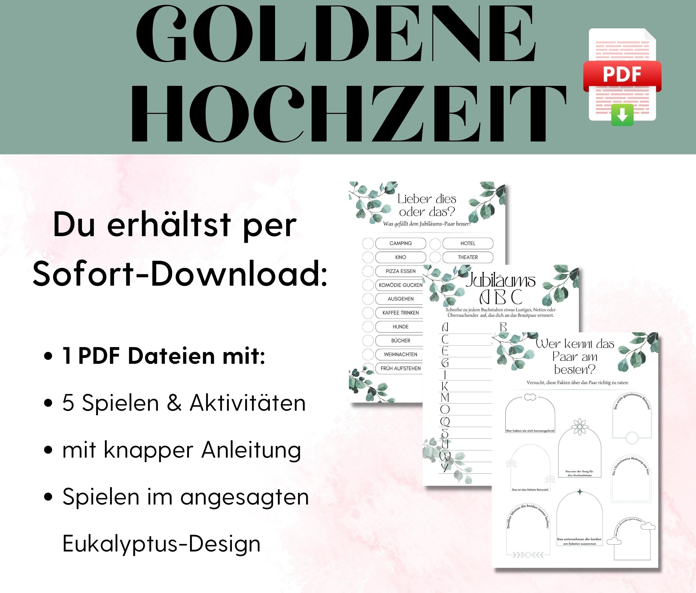spiel zur goldenen hochzeit 5 Spiele zur goldenen Hochzeit zum Ausdrucken, Spiele Set Ideen goldene