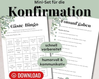 Konfirmation Mini Spiele Set mit Gästebingo und Fotoaufgaben, Spiele zur Konfirmation, Konfirmation Deko, lustige Ideen zur Konfirmation