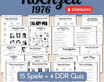 Spieleset goldene Hochzeit 2026 mit 15 Spielen und Ideen für den 50. Hochzeitstag auf Deutsch zum Ausdrucken, Heirat 1976 PDF