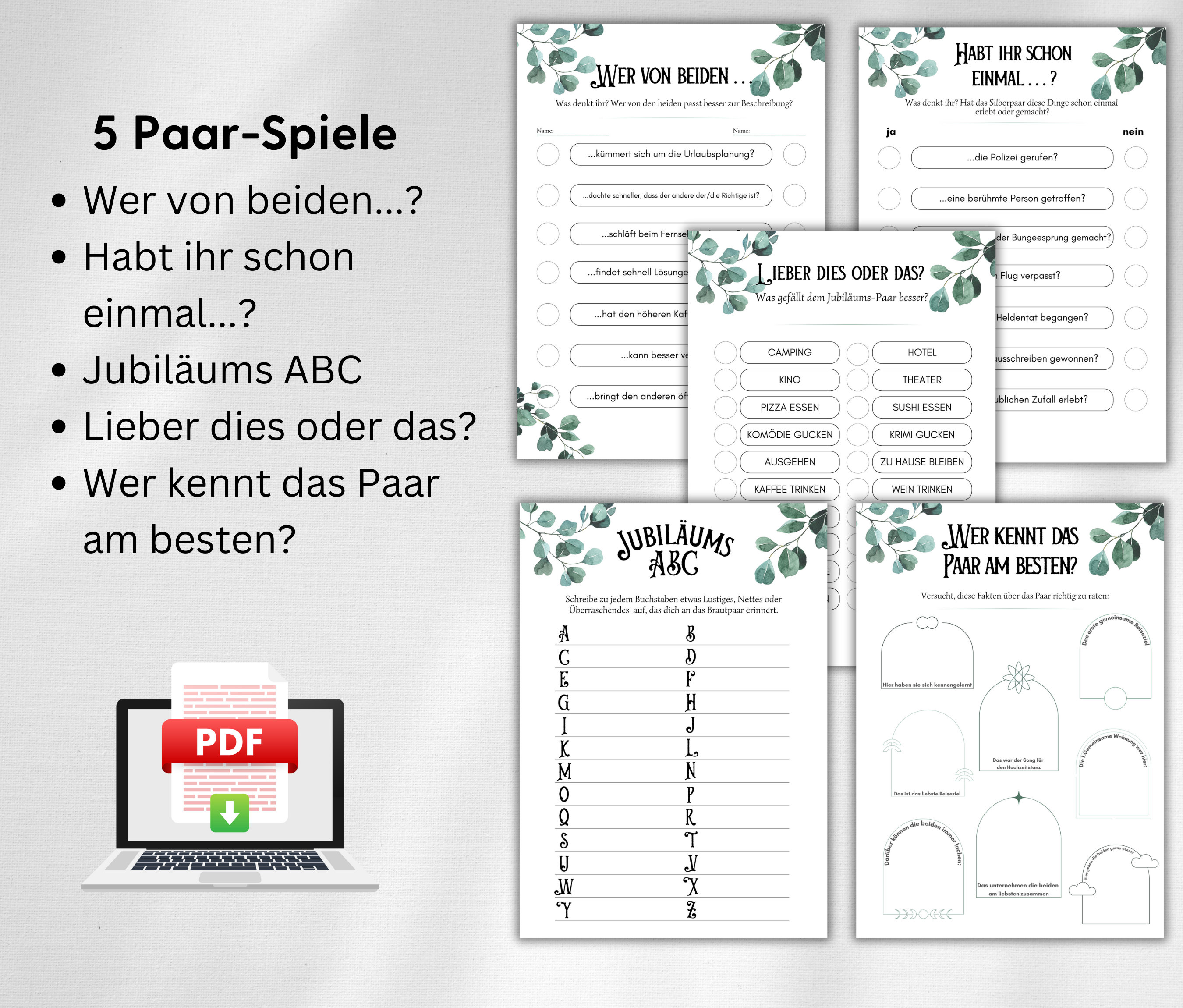 13 Spiele zur goldenen Hochzeit zum Audrucken, Spiele Ideen für die